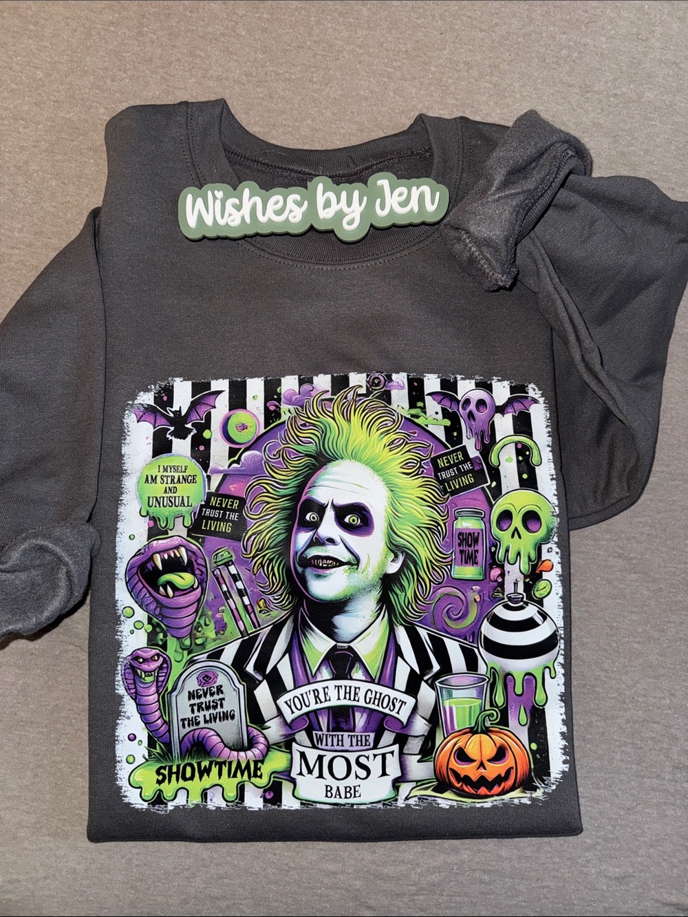 Beetlejuice you’re the ghost with the most babe charcoal sweatshirt